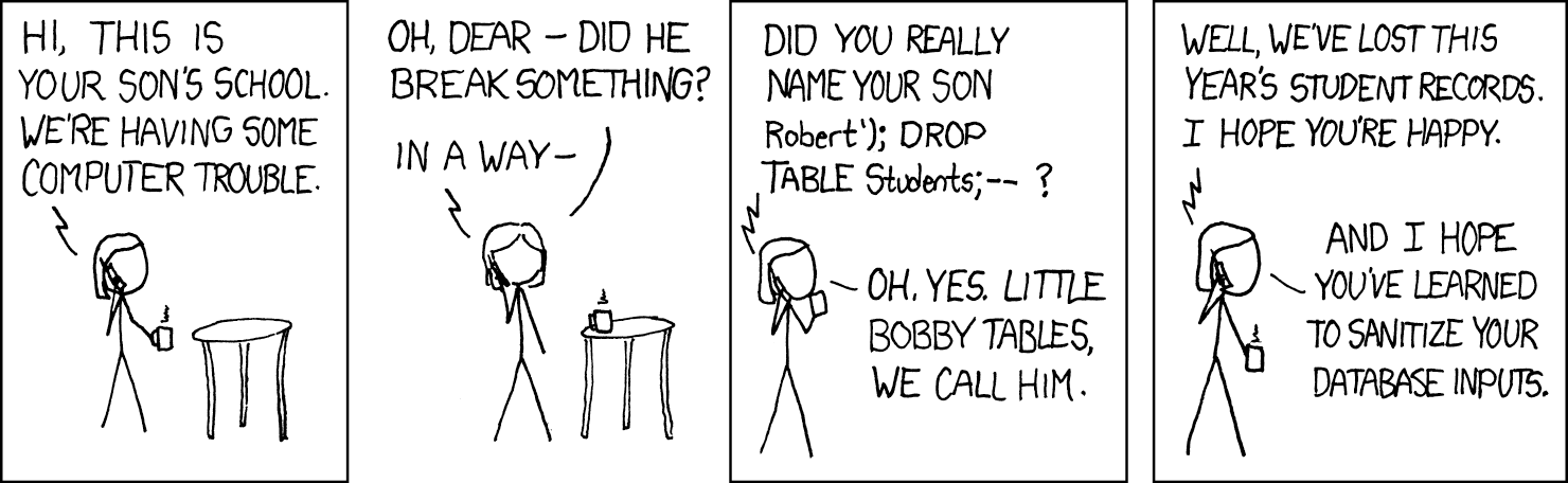 XKCD comic about the dangers of not sanitizing your data